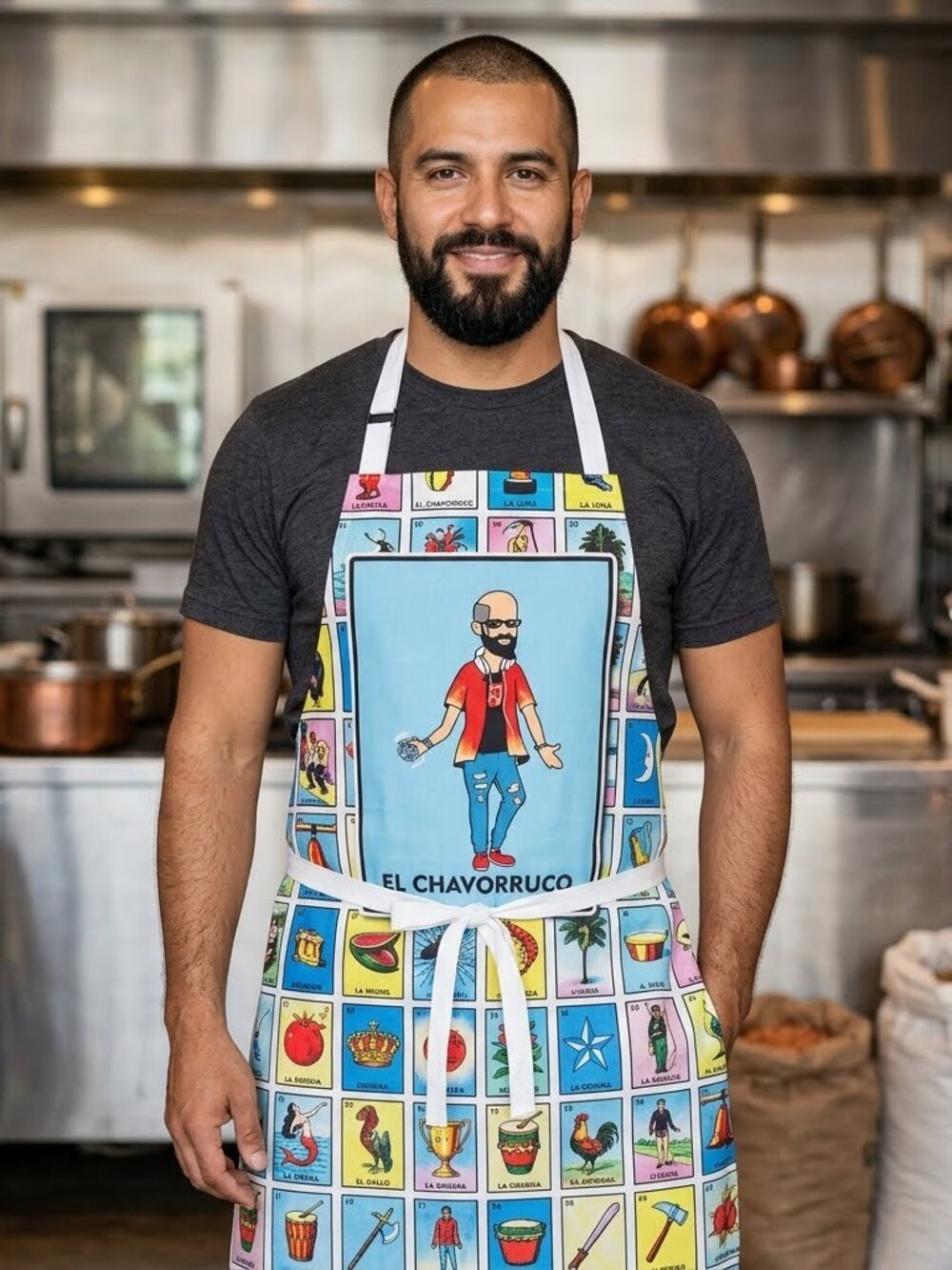 Mexican Loteria El Chavorruco Cooking Apron Adult Blue White